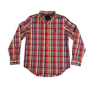 Ralph Lauren Cotton Button Down LS Red Plaid Shirt Boys Large 14-16